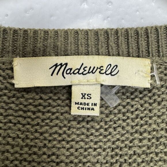 Madewell Riverside Texture Oversized Sweater XS Olive Green Crew Neck Pullover - Picture 4 of 6